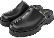 [Viapipa] Womens Mules Slip on Shoes Platform Clogs for Women Thick-sole Slippers Toe-covering Sandals (Size 6-10), Black, 9
