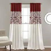 [Lush Decor] Red Estate Garden Print Curtains Room Darkening Window Panel Set for Living, Dining, Bedroom (Pair), 95” x 52, 95" x 52"