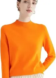 [Zadaos] Women's 100% Wool Sweater Half Turtleneck Cashmere Sweater Knit Fashion Pullover Jumper Orange L