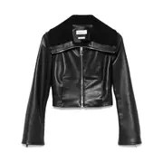[Alexander Mcqueen] Alexander Mcqueen Folded-collar Leather Jacket 40 IT BLACK