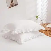 White Pillowcases, King Pillowcases Set of 2, Offwhite Ruffle Pillow Shams, Cute Pillow Covers 2 Pack (King (20''x36''), White)