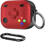 [BEWZI] for Airpods Pro 2 Case Cover Game Cartoon Style Pushbutton Switch Comes with 2 Hooks, Hard Protection Case for Airpods pro 2nd Generation Case (Red)