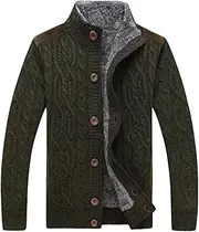 [Generic] Men's Stand Up Collar Fleece Warm Outdoor Knitted Sweater Jacket Solid Color Casual Slim Fit Wool Knitted Cardigan