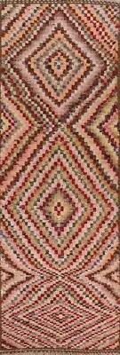 Pastel Color Geometric Moroccan Berber Runner Rug 3'x10' Wool Handmade Carpet