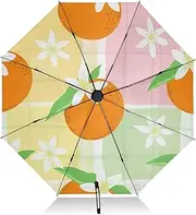[RPLIFE] Compact Umbrella, Umbrella for Rain and Wind, Automatic Open/close, Compact Size for Women Backpacks/Handbags, Cute Oranges Green Leaves