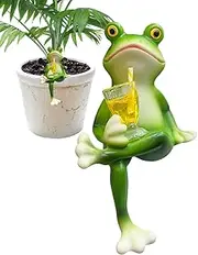 Frog Planter Pot Hanger, Resin Frog Flower Pot Hugger Cute Planter Pot Hanger, Animal Creative Frog Figurine Climbing Garden Decor for Yard
