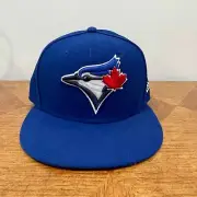 Toronto Blue Jays Hat Cap Fitted Mens 7 1/4 Blue MLB Baseball Logo New Era