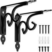 2 Pack 6 Inch Decorative Shelf Brackets, Rustic Black L Shelf Supports, Wall Mou