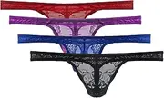 [eywlwaar] Mens Lace Thong Underwear Low Waist Panties Mesh G-String Briefs