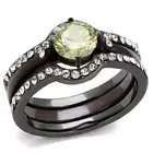 Citrine Yellow CZ 3 Ring Engagement Ring Set Gun Metal & Dark Coffee Mocha