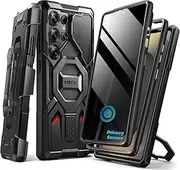 TONGATE Magnetic Stand for Samsung Galaxy S25 Ultra Case with Privacy Screen Protector, [Compatible with Magsafe] [Military Drop Protection] S25 Ultra Case with Camera Cover & Belt Clip, Black Privacy