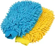 2 Pack Premium Car Wash Glove Microfibre | Scratch-Free Car Wash Mitt | Double Sided Glove for Car Cleaning Microfiber Car Wash Mitt, Blue & Yellow (Random Color)