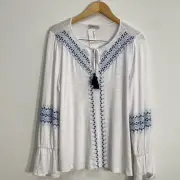 Neiman Marcus Embroidered Peasant Blouse Lightweight Large