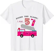 [X.Style] Kids Fire Truck Birthday Cute Graphic for 5 Year Old Girls ds993 T-Shirt (S) White