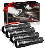 1 Mode Flashlights 4 Pack, Super Bright Zoomable LED Tactical Flashlight High...