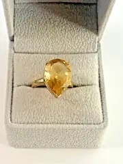 Vintage Ladies 10kt Yellow Gold Ring 8cts Pear Shape Citrine Size 8
