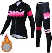 [MsiDtsoy] Womens Cycling Jersey Long Sleeves Set Bicycle Clothing Sportswear Biking Suit Tights Winter Thermal Fleece Moisture Wicking UV Protection 3D Gel Padded MTB Outdoor Windproof W-03