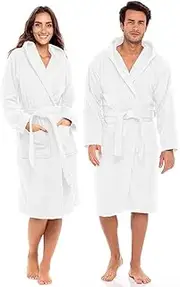 [Pristine Linen] 100% Cotton Terry Hooded Bathrobe for Women Cotton Robes Lightweight Plush Terry Cloth Robes for Men Towel Robe Unisex Men & Women Spa Robe, White
