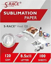 Sublimation Paper S-RACE Vivid 120 gsm, 8.5 x 11'', 100 Sheets - for any inkjet printer with sublimation inks, e.g. Sawgrass, Ricoh, Epson, HP, Canon etc. - fast drying, smudge-proof