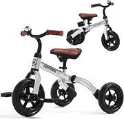 XPIY Tricycle for 2-5 Years Old Toddler, 3 in 1 Foldable Toddler Bike for Boys Girls Kids Bike Trike with Removable Pedals and Adjustable Seat(Glitter Silver)