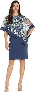 [R&M Richards] Knee Length Asymmetrical Embellished Sequin Patterned Lace Poncho Dress