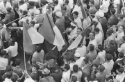Overlooking Muslims waving Algerian national flag playing tradi- 1962 Old Photo