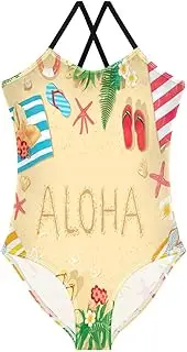 [RPLIFE] Word 'Aloha' Summer Beach Girl Halter Swimsuit, Summer Beach Swimwear, 3-10
