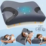 CPAP Pillow for Neck Shoulder Pain Relief with Cooling Pillowcase - Memory Foam Neck Support Pillow for Side, Back & Stomach Sleeping - Adjustable Height/Reduce Air Leak/Mask Pressure for Better Sleep