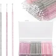 300pcs Disposable Micro Applicators brushes,JASSINS Eyelash Extensions Microfiber Wands Applicator Brush,False Eyelashes Brush Clean Mascara swabs(2.0 mm With Container) (MIXED COLOR)