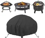 Black Round Fire Pit Cover, Heavy Duty Waterproof Outdoor FirePit Bowl Cover, Dustproof Anti UV and Tear Resistant Full Coverage Patio Round Fire Pit Fireplace Cover, 48 Inch