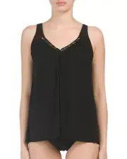 NEW MAGICSUIT 12 MIRACLESUIT TANKINI TOP ONLY SWIMSUIT Black Four Charms