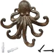YMAISS Rustic Brown Cast Iron Octopus Hooks,Key Hooks,Sea Theme Hook,Coastal Hook,Antique Old Shabby Chic Cast Iron Hooks, Decorative Swimming Octopus Tentacles Key Hook Matching Screws Included