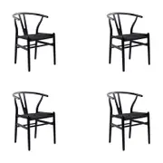 Ark Wishbone 4pc Set Dining Chair Replica Hans Wenger Beech Timber Wood Black