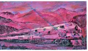 11" Pastel Railroad Electric Bullet Train Locomotive Art Drawing Red Skies