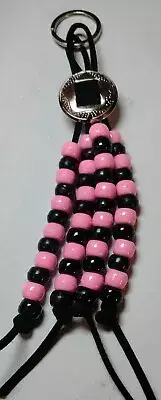 Pink & Black Acrylic Beaded Star/Round Concho Keychain