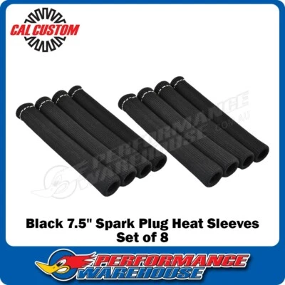 Heat Control Black 7.5" Spark Plug Heat Sleeves Set of 8, Wire Lead Boot
