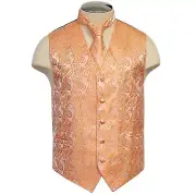 New Brand Q Men's Paisley Vest Tuxedo Waistcoat_necktie Salmon Orange formal