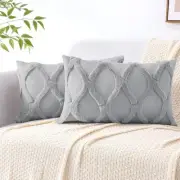 Throw Pillow Covers 12x20 Inch Set of 2, Soft Plush 20" x 12" (Pack of 2) Grey