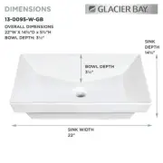 Glacier Bay Vessel Bathroom Sink 22" Rectangular Heat Resistant Fireclay White