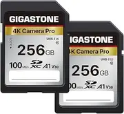 [Gigastone] 256GB 2-Pack SD Card V30 SDXC Memory Card High Speed 4K Ultra HD UHD Video Compatible with Canon Nikon Sony Pentax Kodak Olympus Panasonic Digital Camera, with 2 Mini Cases