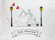 Half a Donkey Just Married and Off on a Moped Together Large Cotton Tea Towel