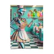 Velveteen Plush Blanket Robot Waitress Retro Diner Art AI Woman Home Decor