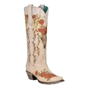 Corral Ladies White Floral & Deer Embroidery Snip Toe Boots A4186