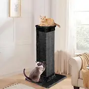 Cat Scratching Post Tree 92cm Height, Stand-up Cat Scratcher Tower Condo House Furniture, Wood Floor Cat Tree Post(Black)
