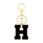 Initial Letter Keychain, Alphabet Letter A-Z Keyring, Black (H)
