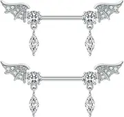 [Niaspi] 14G Rhinestone Wings Dangle Nipple Rings Surgical Steel Nipple Straight Barbell Dangling CZ Crystal Nipplerings Nipple Shield Studs Body Piercing Jewelry, Copper, cubic zirconia