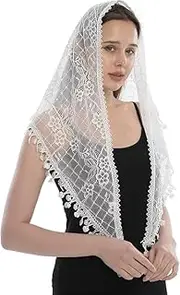 [Generic] White Church Veil, Vintage Head Covering Lace Chapel Veils for Women