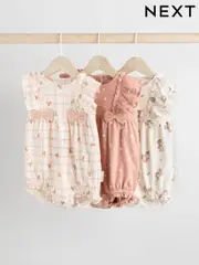 Bear Printed 3 Pack Frill Sleeve Baby Rompers (AA6650) | $39 - $48
