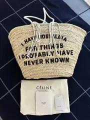 CELINE I Have Nostalgia Raffia Tote Beach Bag Straw Panier Bucket NWT sequined