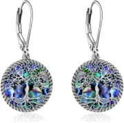 Tree of Life Earrings 925 Sterling Silver Tree of Life Dangle Drop Earrings for